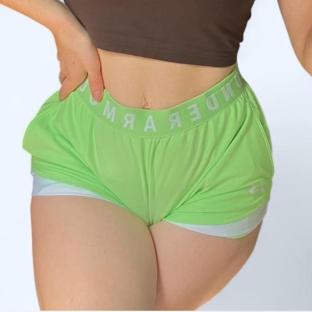 Neon Lime Green Loose Under Armour Play Up 3.0 Shorts